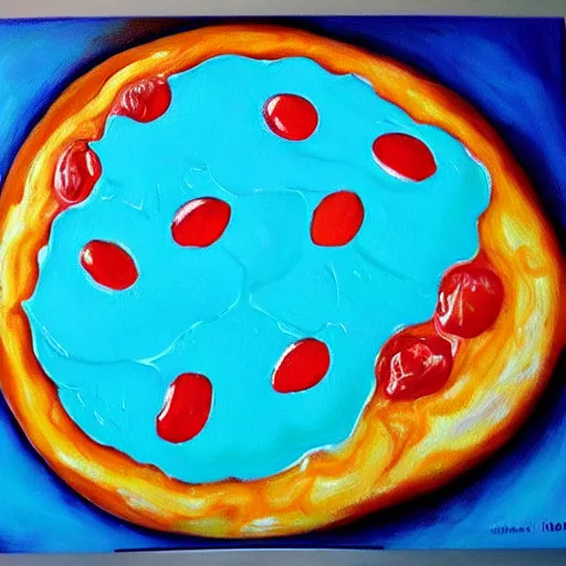 Image similar to photorealistic painting of ice cream pizza, 1 0 8 0 p award - winning painting