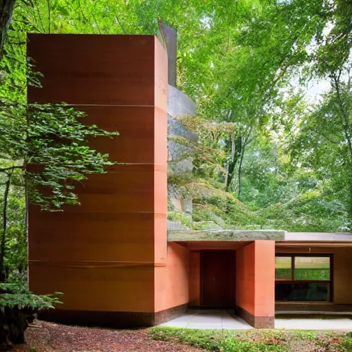 Image similar to house designed by frank lloyd wright, forest
