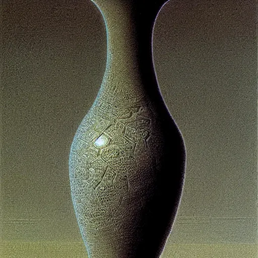 Image similar to symmetric vase, with detailed texture front view by luis royo and wayne barlowe, beksinski