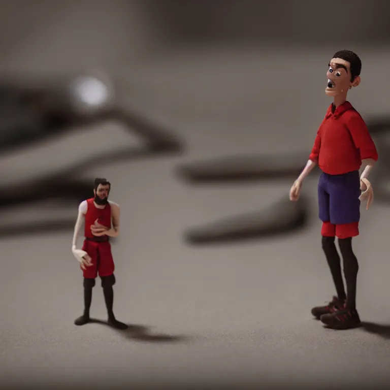 Image similar to a cinematic film still of a claymation stop motion film starring shaq, shallow depth of field, 8 0 mm, f 1. 8