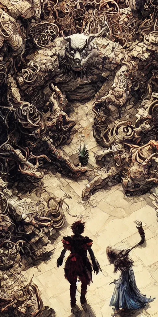 Image similar to oil painting scene from labyrinth by kim jung gi