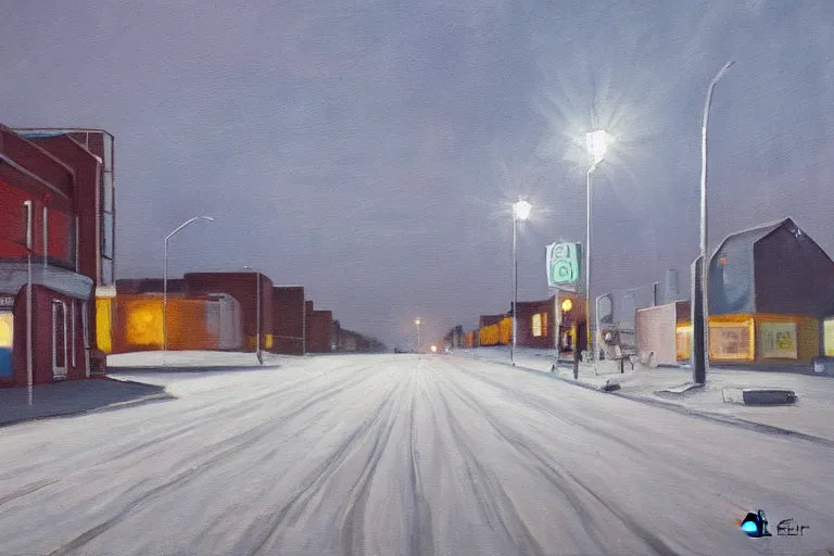 Image similar to a painting of a desolate lulea street at night by lars lerin