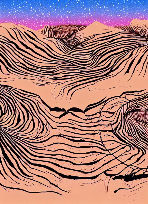 Prompt: a cartoon illustration of a desert with large arcs and sandstone pillars, digital illustration by charles huettner, digtial illustration, generative art