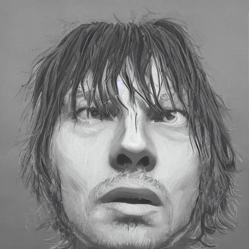 Prompt: imitation of thom yorke singer songwriter imitator, ultrafine detail, hyper realistic face, beautiful eyes, chiaroscuro, associated press photo, eyes reflecting into eyes reflecting into infinity