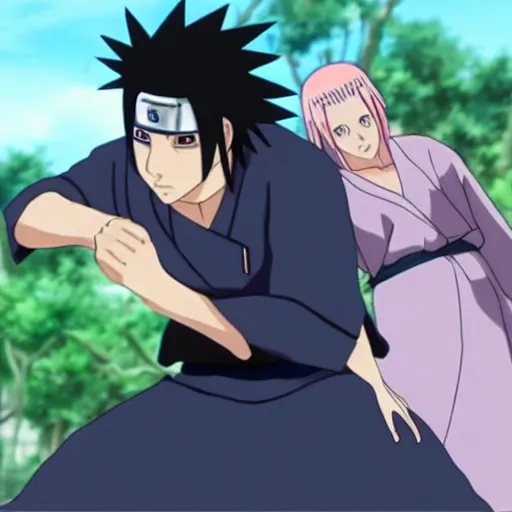 Image similar to anime still of sasuke as a woman fighting naruto as a woman