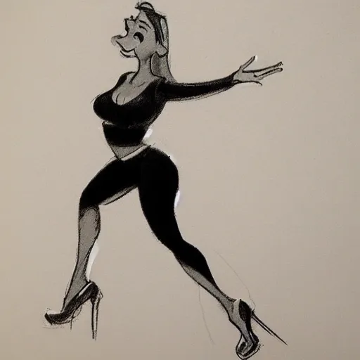 Image similar to milt kahl sketch of thick cuban girl wearing black yoga pants