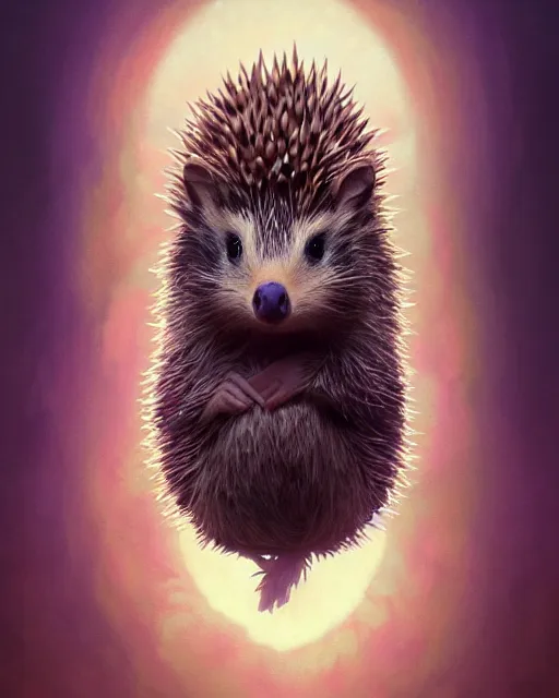 Image similar to highly detailed surreal vfx portrait of a sacred hedgehog, stephen bliss, unreal engine, greg rutkowski, loish, rhads, beeple, makoto shinkai and lois van baarle, ilya kuvshinov, rossdraws, tom bagshaw, alphonse mucha, global illumination, detailed and intricate environment