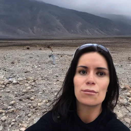 Image similar to woman takes a selfie during the end of the world