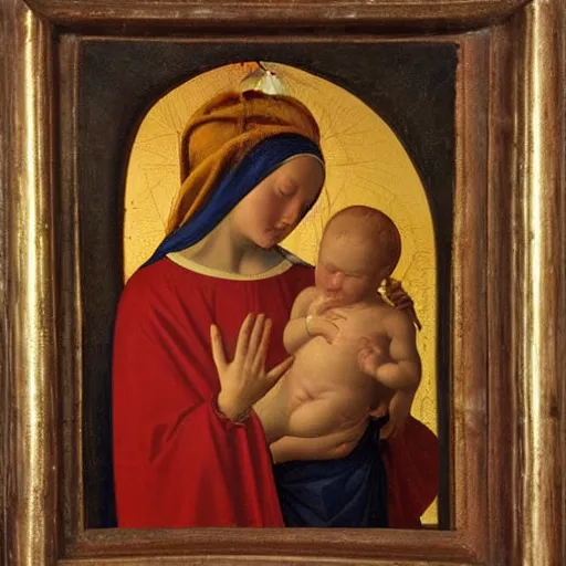 Prompt: original oil painting of mother mary crying tears by alessandro allori fra angelico