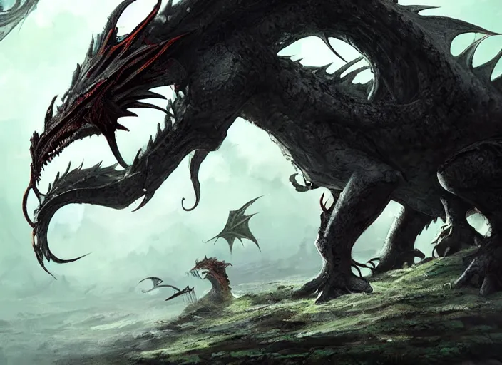 Image similar to dragon on the ground standing, epic, cinematic, fantasy art, concept art, photorealistic, highly detailed,