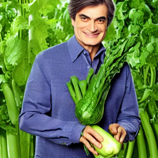 Prompt: dr mehmet oz as frankenstein, farming vegetables