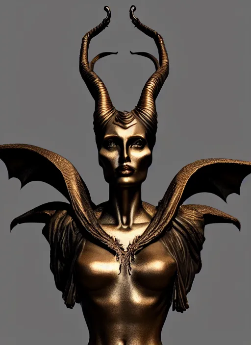 Prompt: stoic statue of maleficent, vaporwave, aesthetic, naturel, symmetrical face, hyper detailed, digital sculpture, trending in artstation, cinematic lighting, studio quality, smooth render, unreal engine 5 rendered, octane rendered