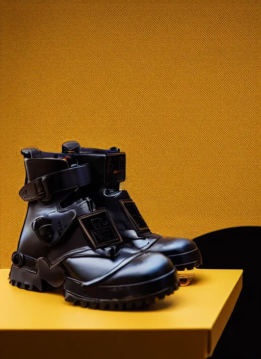 Image similar to hyperrealistic and heavy detailed product photo bape avant garde boots of movie the fifth element, in front of white back drop, whole shoe is in picture, leica sl 2 5 0 mm, vivid color, high quality, high textured, real life