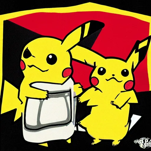 Image similar to pikachu holding a bottle of whiskey