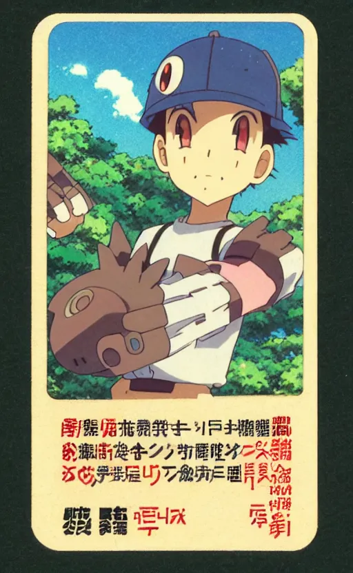 Prompt: a pocket monster go card from 1 9 5 0, illustration, clear sky background, lush landscape, concept art, anime key visual, trending pixiv fanbox, by wlop and greg rutkowski and makoto shinkai and studio ghibli and kyoto animation and ken sugimori, symmetrical facial features, short hair, hair down, adult beetle trainer, box art