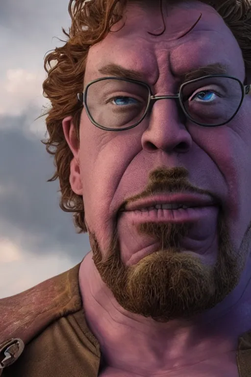 Prompt: Sam Hyde starring as Thanos, close-up, sigma male, rule of thirds, award winning photo, unreal engine, studio lighting, highly detailed features, interstellar space backdrop