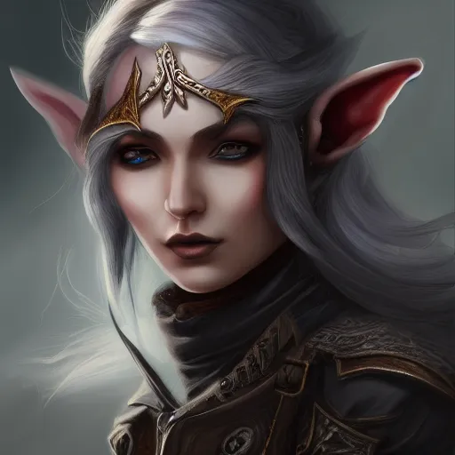 Image similar to detailed portrait, shadar kai, flyn rider elf rogue, bloodbourne, fine details, realistic shaded,dynamic pose, natural lighting, medium level shot, Mucha style , Grim fantasy, illustration ,concept art,