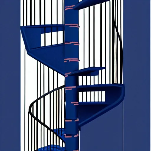 Image similar to An endless dark-blue spiral staircase in a Victorian home. Illustration