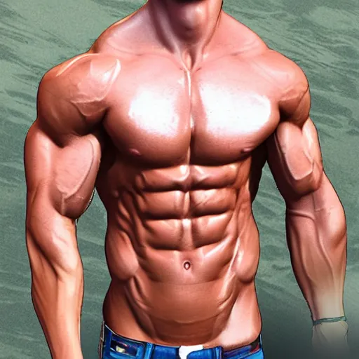 Image similar to based giga chad sigma male ripped shredded body physique with muscles sculpted