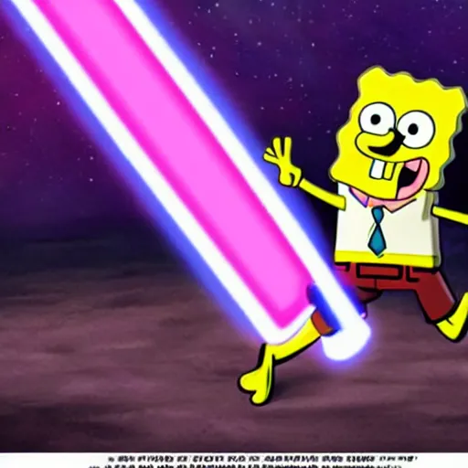 Prompt: spongebob squarepants as a star wars jedi holding a lightsaber