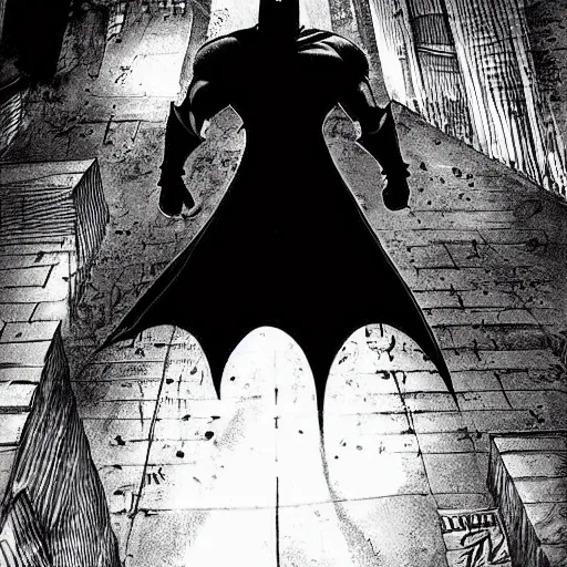 Image similar to the batman appearing out of the shadows in an alley, artwork by jim lee, frightening, fear, scary, intimidating, digital art