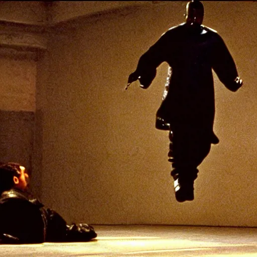 Image similar to Kanye West as Neo in 'The Matrix' , movie still frame