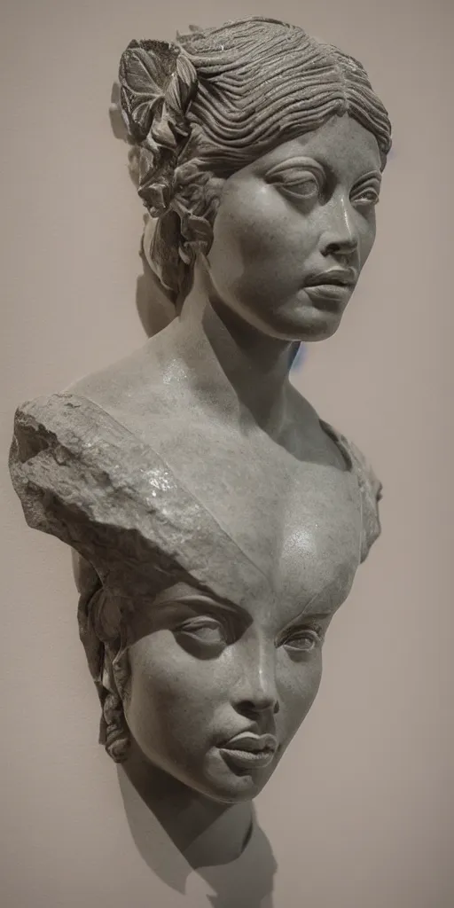 Image similar to detailed photo of ancient marble bust of beyonce, headshot, photorealism, intricate detail, museum diffuse lighting