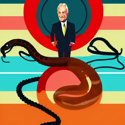 Image similar to Lyndon B Johnson riding a jumbo snake, digital art