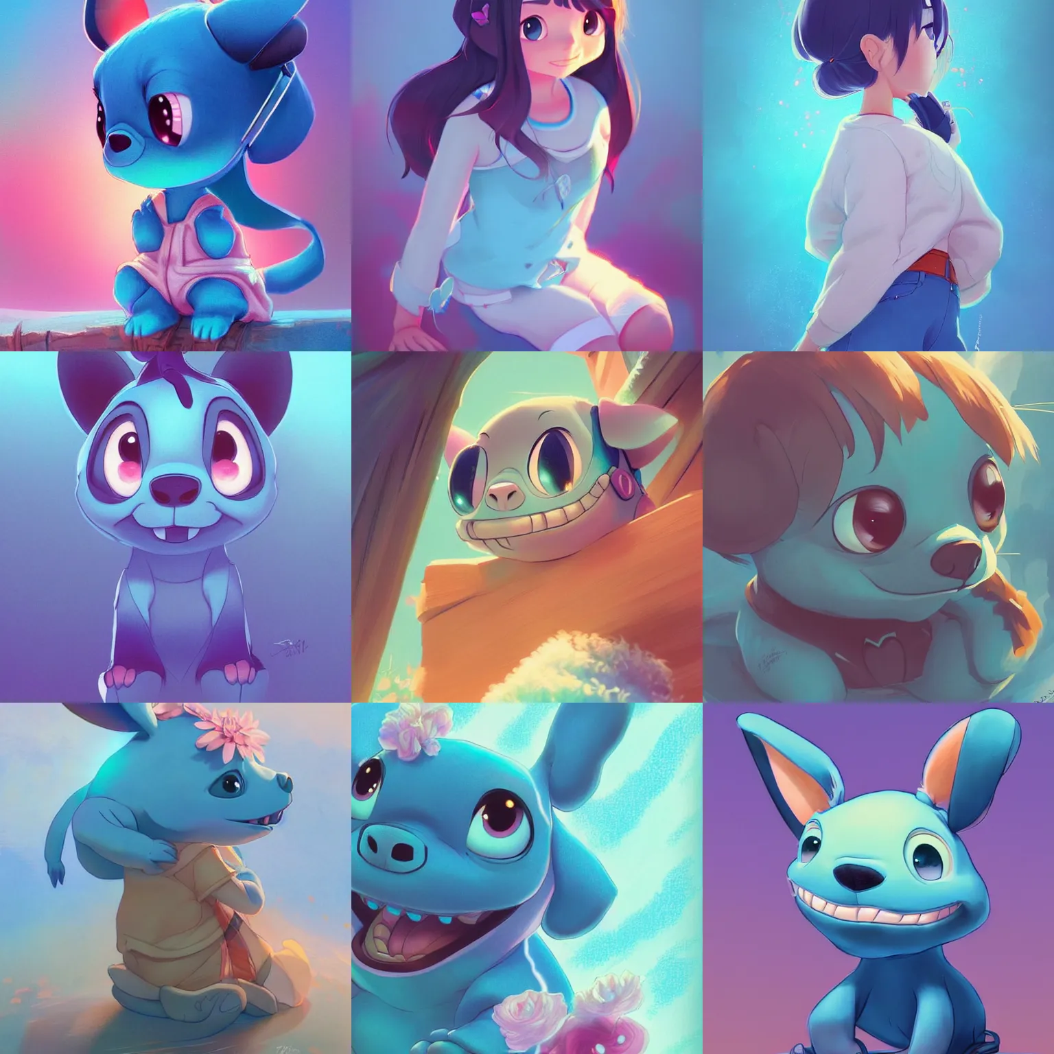 Prompt: cute stitch from stitch disney movie, beautiful, detailed, artwork, trending on artstation, by makoto shinkai and ilya kuvshinov, rossdraws, illustration