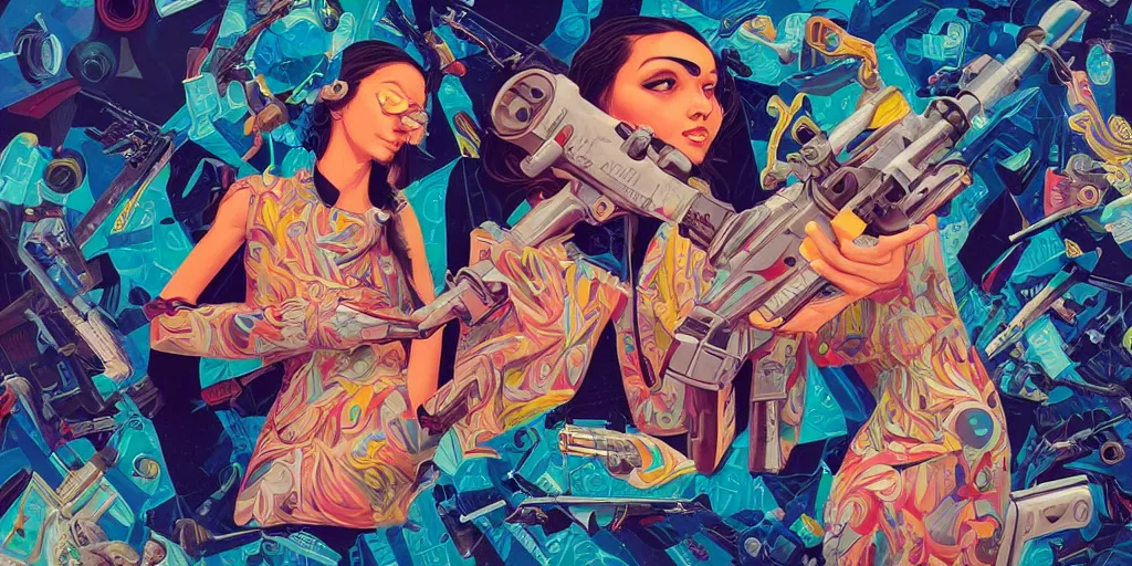 Prompt: a gun pointed at a brain, Tristan Eaton, victo ngai, artgerm, RHADS, ross draws