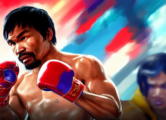 Image similar to manny pacquiao character concept art, digital illustration, trending on artstation, epic composition, 8 k uhd, masterpiece, league of legends splash art