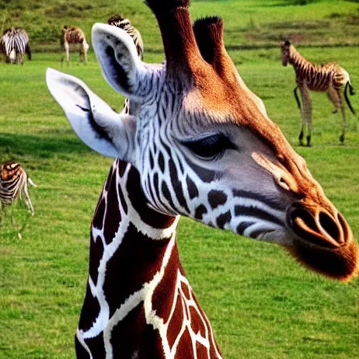 Prompt: a tine cute girafe with zebra's skin