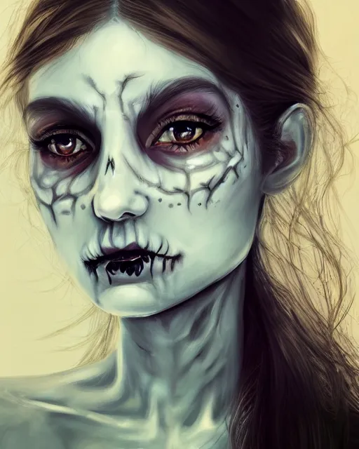 Image similar to detailed portrait ghost Girl, undead, nightime, painted, Perfect face, fine details, realistic shaded, fine-face, pretty face