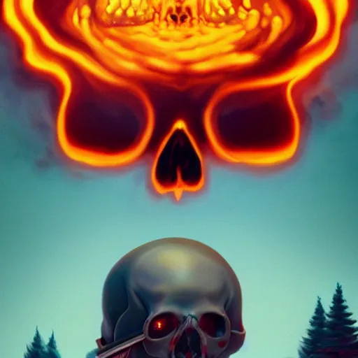Image similar to A stunning profile of a symmetrical skull on fire Simon Stalenhag, Trending on Artstation, 8K