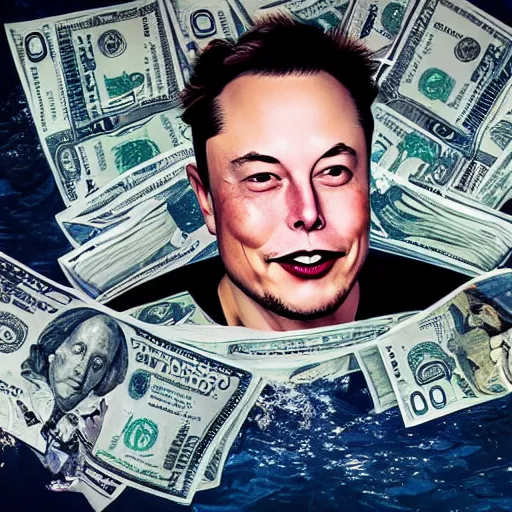 Image similar to Photography of elon musk swimming in a pool with a lot of dollars bills all around him