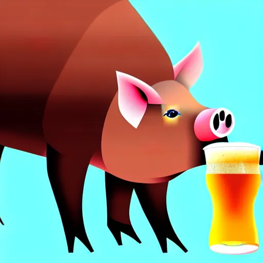 Prompt: a vector illustration of a pig with beer, artstation, cgsociety, deviantart, 8k, HD