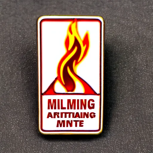 Prompt: a retro minimalistic fire flame warning caution label enamel pin, hd, concept art, artstation