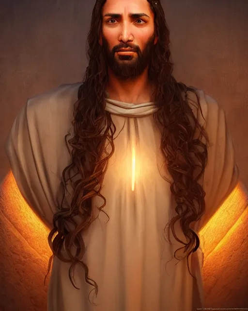 Prompt: Middle eastern Jesus Christ forgives us. Unreal engine, fantasy art by Betty Jiang. Faithfully depicted facial expression, perfect anatomy global illumination, radiant light, detailed and intricate environment