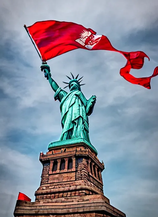 Image similar to red dragon under statue of liberty