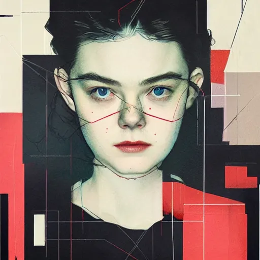 Prompt: Elle Fanning in a David Fincher film picture by Sachin Teng, asymmetrical, dark vibes, Realistic Painting , Organic painting, Matte Painting, geometric shapes, hard edges, graffiti, street art:2 by Sachin Teng:4