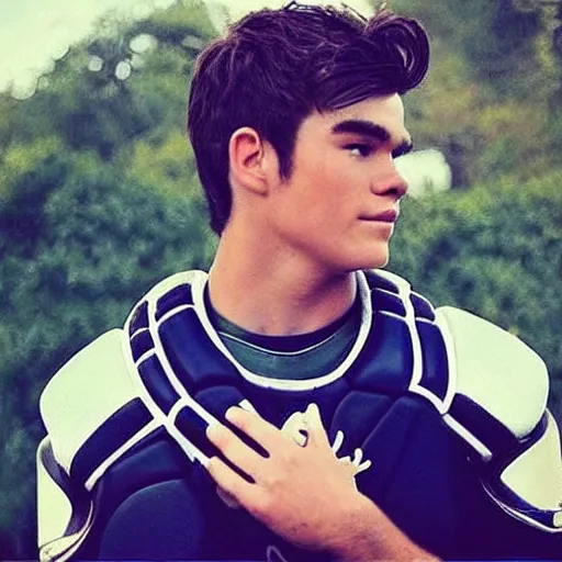 Prompt: “a realistic photo of a guy who is an attractive baseball player man who is part cyborg and part humanoid, who is a robot, KJ Apa”