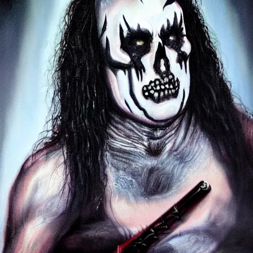 Image similar to hyperrealistic!! Donald Trump corpse painting black metal live at X-Factor, High resolution, 8K