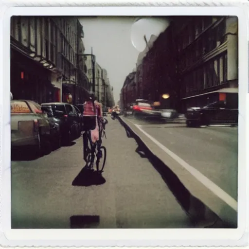 Image similar to polaroid street photo teared and glued with tape