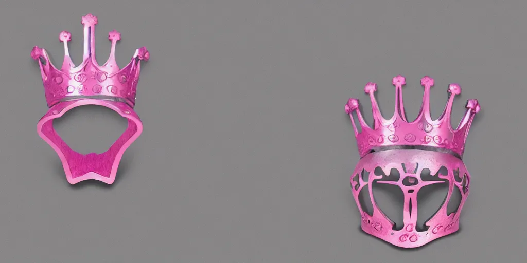 Image similar to made from steel crown is engraved with a single cat face, thin crown, pink color, luxury style, 4 k, realistic render, ultra - detailed, ultra detail