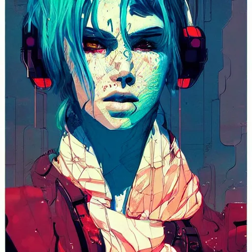 Prompt: a portrait of a character in a scenic environment by conrad roset, hyperdetailed, cyberpunk, cool, trending on artstation