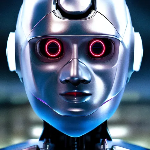 Image similar to a robot with the face of walt disney, cyberpunk photo, award winning portrait, uncanny valley, dynamic lighting, detailed face, sharp focus, cinestill 8 0 0 t, sci fi book cover, retro futurism