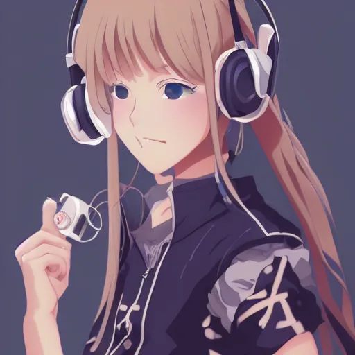 Image similar to portrait of girl listening to music on earphone, anime fantasy illustration by tomoyuki yamasaki, kyoto studio, madhouse, ufotable, trending on artstation