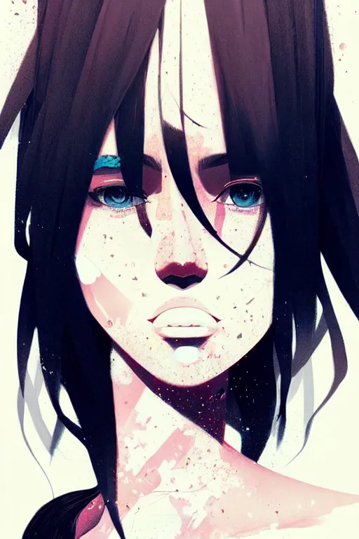 Prompt: a ultradetailed beautiful painting of a stylish woman with a white tank top, she has black hair with bangs, by conrad roset, greg rutkowski and makoto shinkai trending on artstation