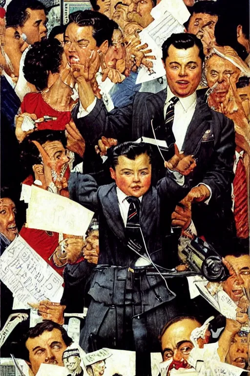 Image similar to the wolf of wall street painted by Norman Rockwell