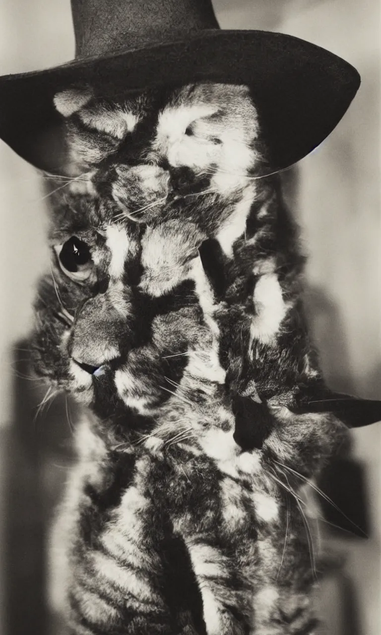 Image similar to Cat wearing a cowboy hat and boots by Anton Corbijn